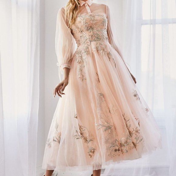 BLUSH color prom party tEVENING FORMAL Tea length MIDI DUCHESA DRESS ALA0862 - Picture 7 of 7